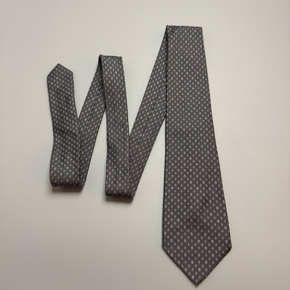 John Varvatos USA Mens Silk Tie Grey Pink Geometric Micro Pattern Made in Italy